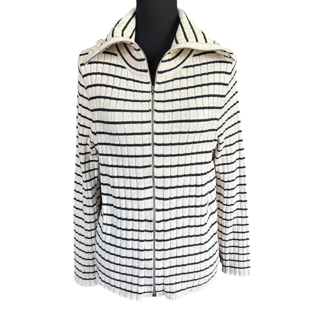 Universal Thread NWT Ivory & Black Striped Full Zip Sweater w/Wide Collar, XL - Picture 2 of 6